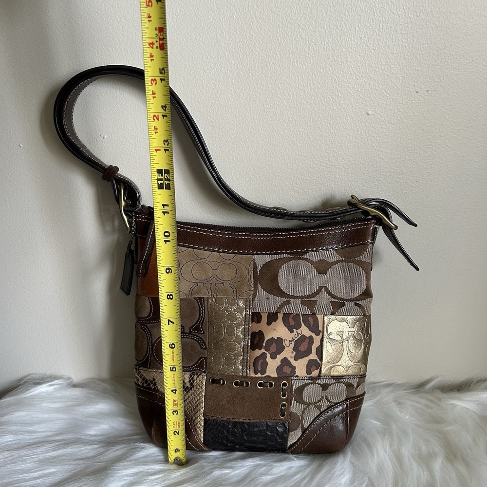 Coach Vintage Patchwork Animal Print Brown Canvas Leather Hobo Bag Excellent - Picture 7 of 8